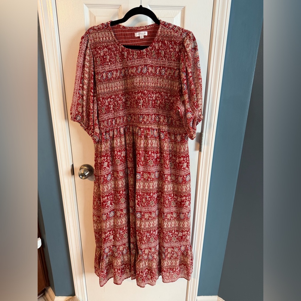 Chic Soul Red Patterned Midi Dress